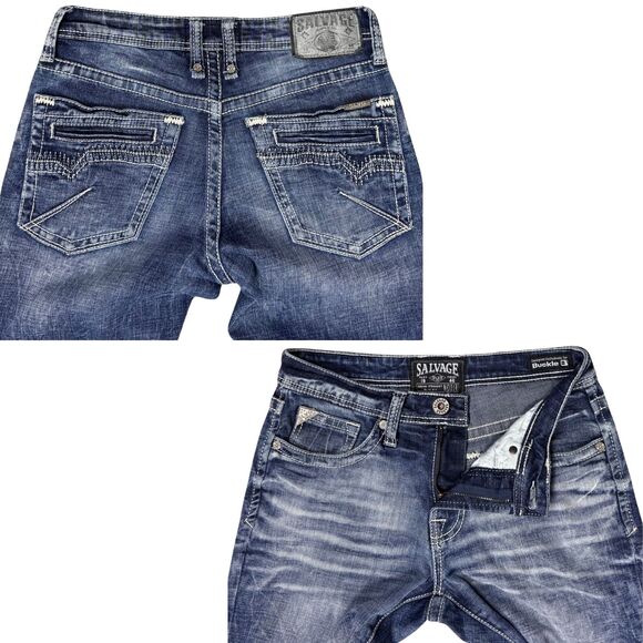 Buckle Salvage Jeans Men Havoc Straight Slim Fit Denim Moto 30R Biker Grunge Y2K - Picture 3 of 9